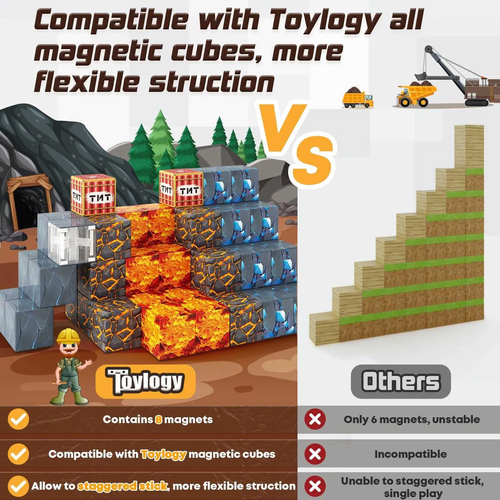 Magnetic Blocks Magnet Tiles Toys Magnetic Building Blocks Cubes Stacking Magnets for Kids Birthday Gifts for Boys and Girls C250916