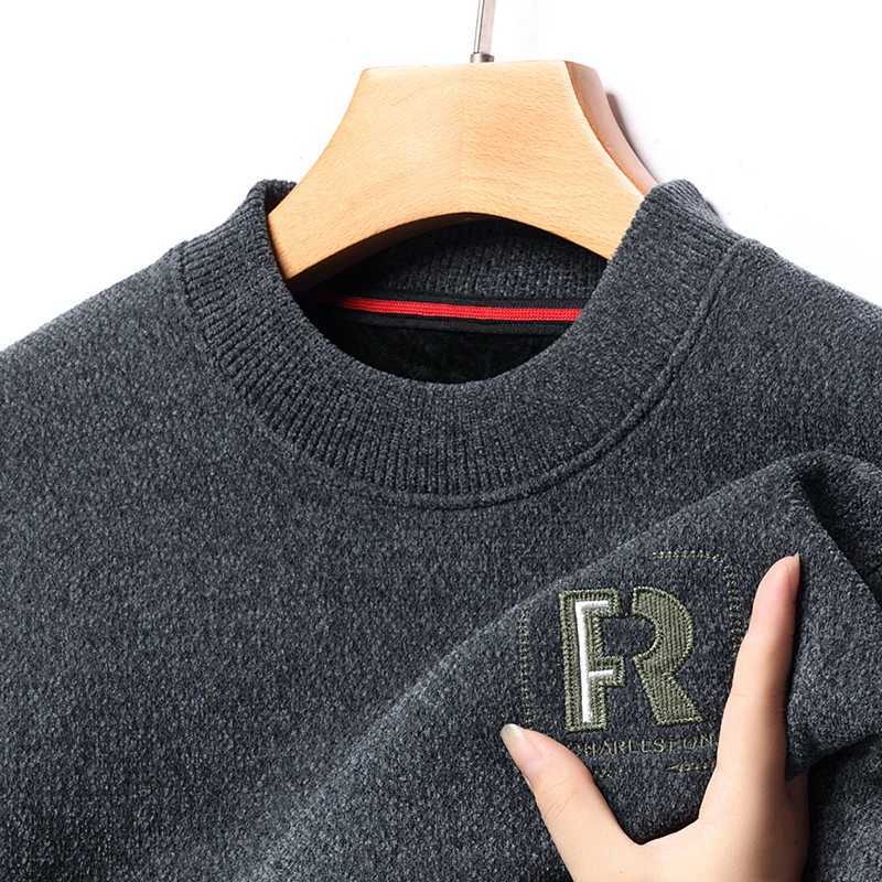 Mens Oneck Pullover Thickened Warm Sweater Brand Long sleeve Autumn Winter Leisure Embroidery Splicing Design Top Men Clothing Z250916