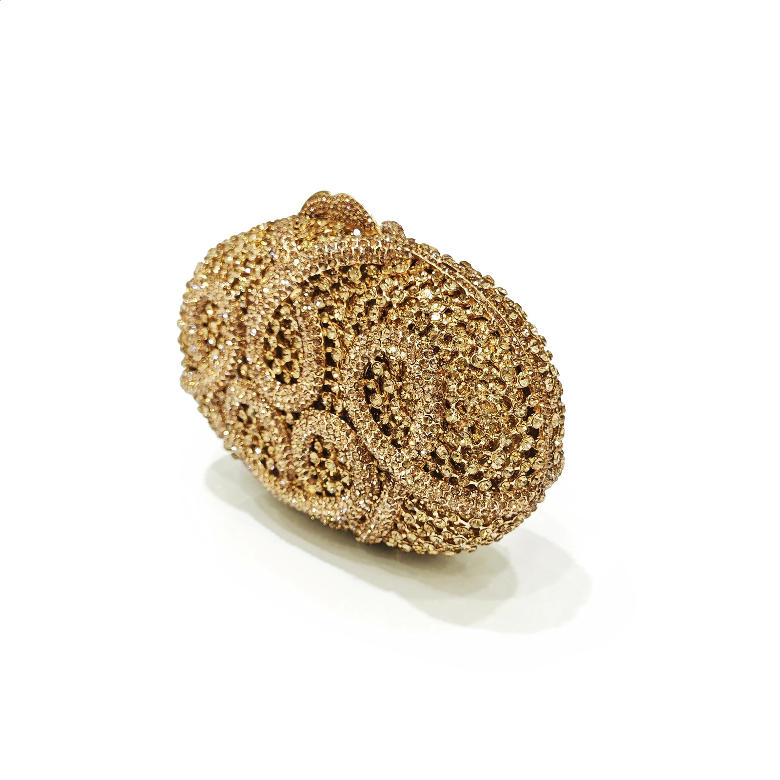 Gold Diamond Flower Evening Clutch Purse Oval Shape Rhinestone Crystal Wedding Bridal Clutches y Phone Handbags 250916