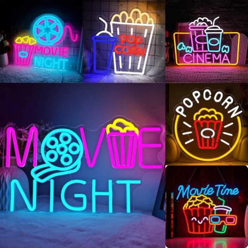Movie Night with Popcorn Carton Neon for Wall Decor Home Theater Decor Dimmable USB for Cinema Man Cave Party Birthday Y250916