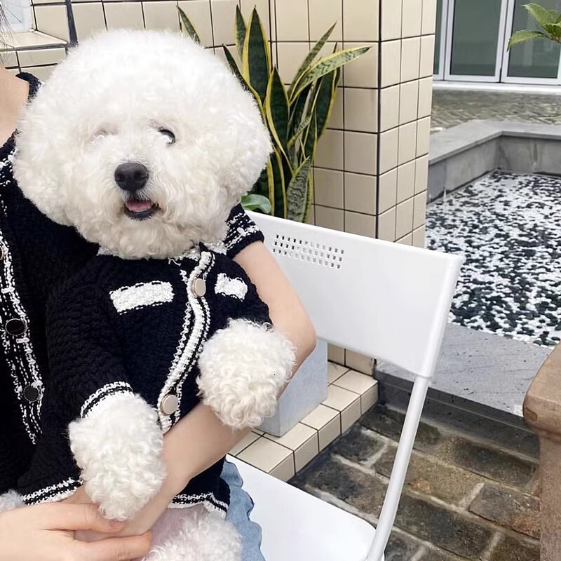 Spring Summer Pearl Collar Little Chanel Style Cardigan Sweater for Small Medium Dogs and Cats Two-Legged Socialite Dog Clothes