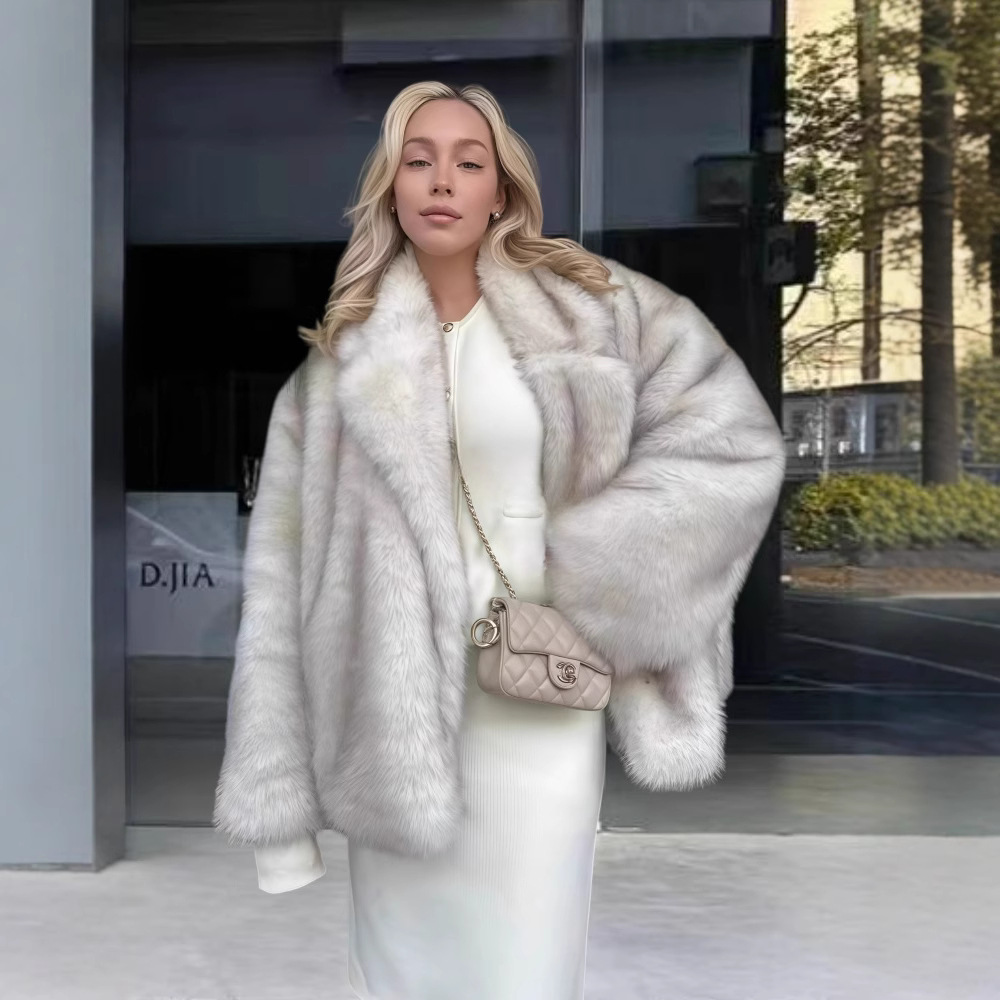 Neo Mint 2025 Winter Ins Hot Fashion Girls Oversized Gradient Fur Coat Women Thick Warm Outerwear Fluffy Faux Fox Fur Jacket