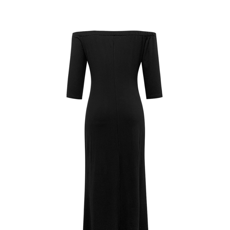 Women's Autumn Winter New Off Shoulder Split Evening Dress Elegant Solid Color Long Party Gown CF55068