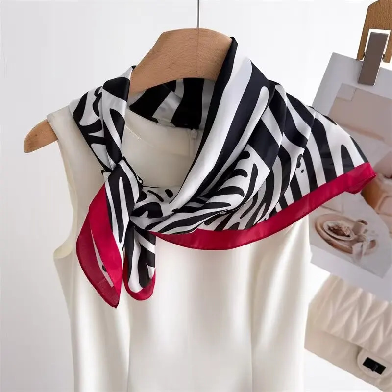 68cm Wild Zebra Printed Square Scarf for Womens Spring Summer Silk Scarf Trendy Versatile Shawl Scarfs Headscarf 250915