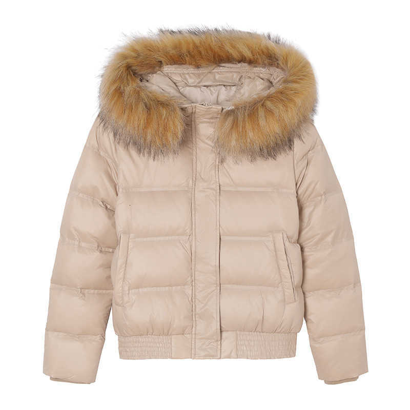 2024 Down and Cotton Women's Short Sleeve Korean Style New Fashion Warmth Winter Coat with Exposed Large Fur Collar for Students