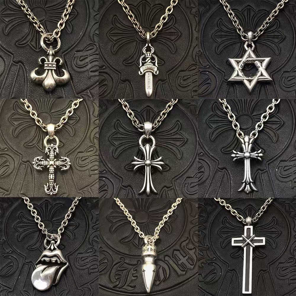Designer Chrome Cross Pendant Necklace Thai Silver Plated Boat Cross Chain Sanskrit Jewelry Letter Flower Diamond Chromes Bracelet Women Men Chromed Necklace
