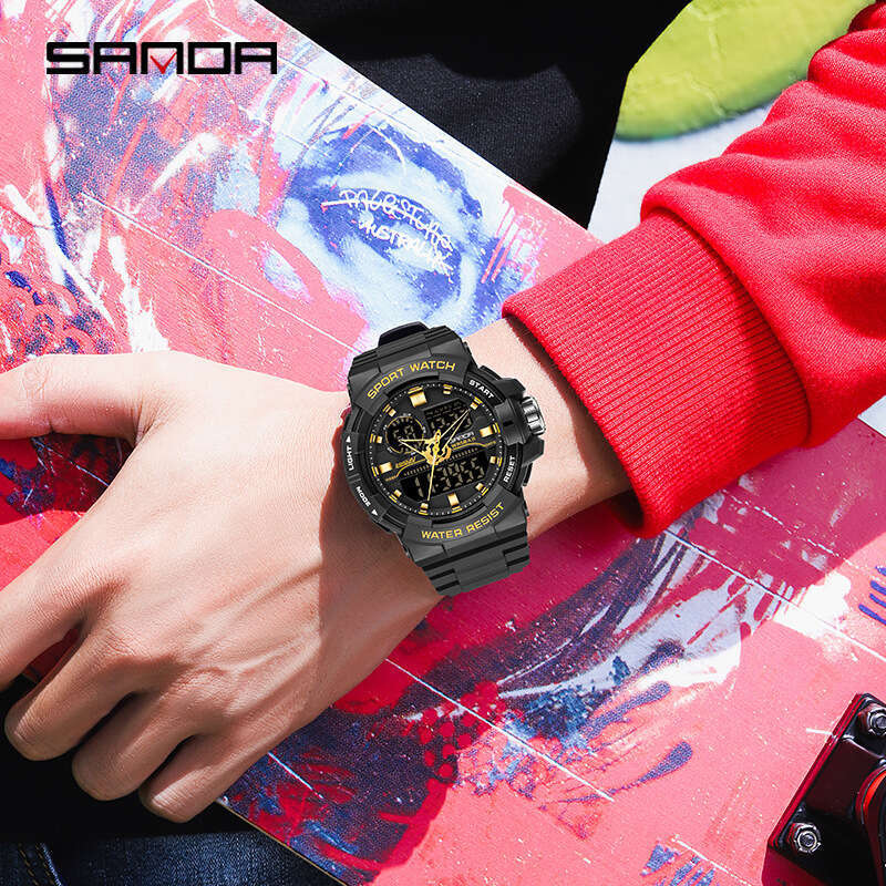 DHgargets Sanda New Style Personality Casual Men's Electronic Multi-Functional Trendy Cool Watch Outdoor Sports Waterproof Wristwatch
