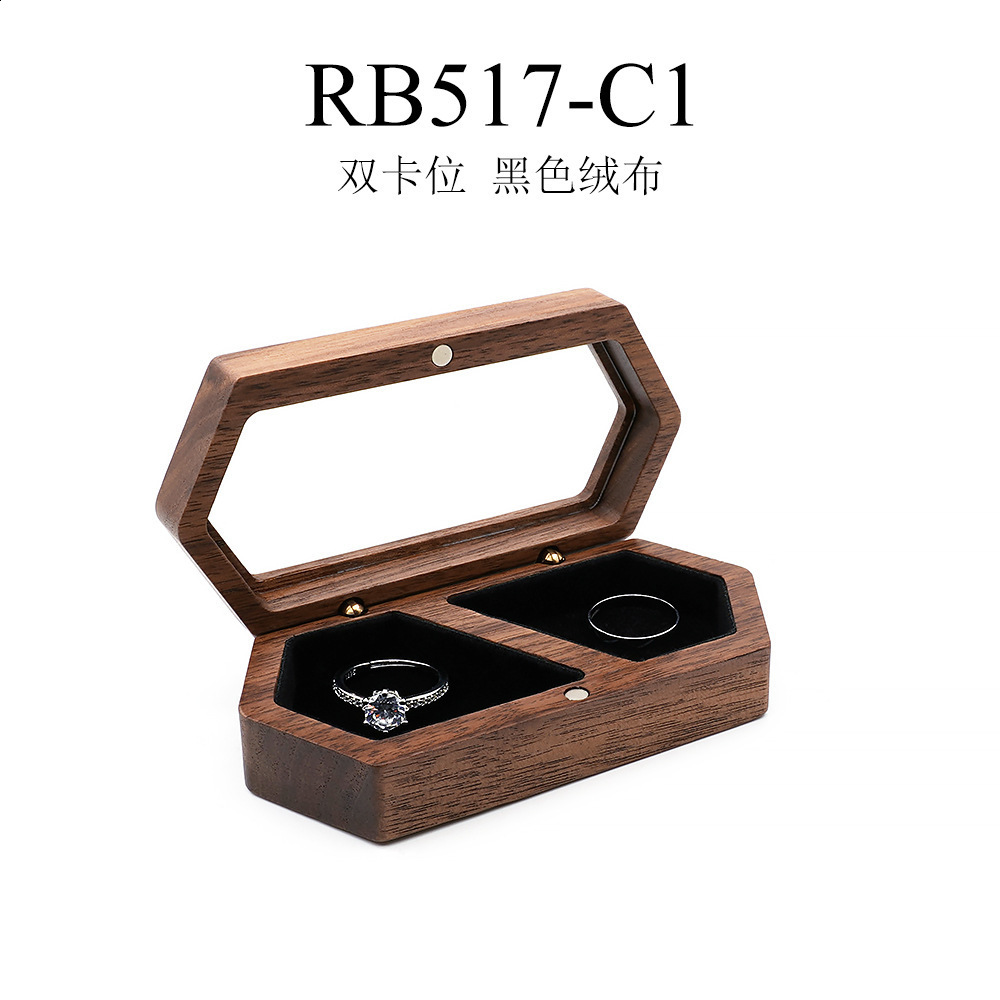 Free Custom Personalized Walnut Wooden Ring Box Engraved Engagement and Wedding Ring Holder Gift for Couples Brides and Grooms 250106