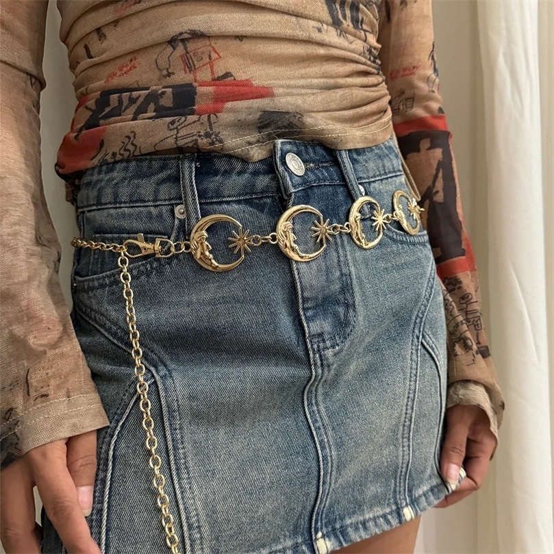 Punk Hip Hop Style Allmatch Waist chain sun Vintage Metal Womans Belt For Dress Moon High Waist Chain Belt for Women250915ww