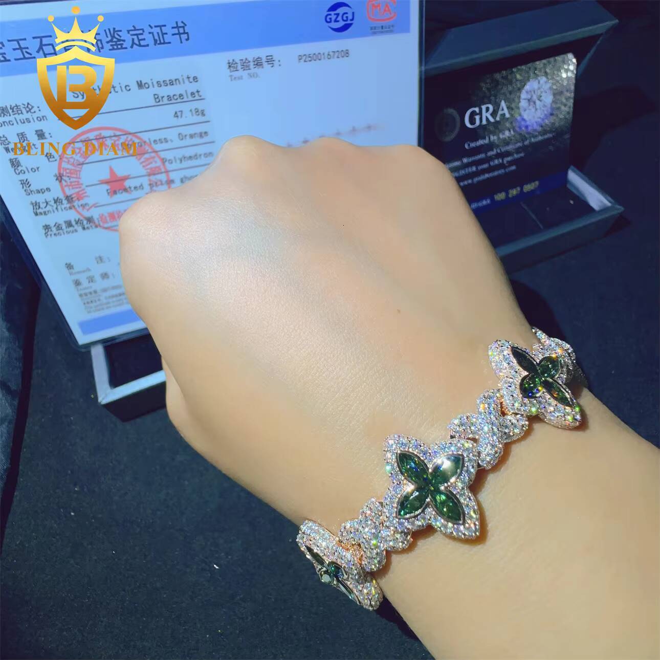 Hip Hop Iced Out Miami Cuban Link Chain 9K Real Gold VVS Moissanite Diamond Fashionable Jewelry for Men Women Bracelet