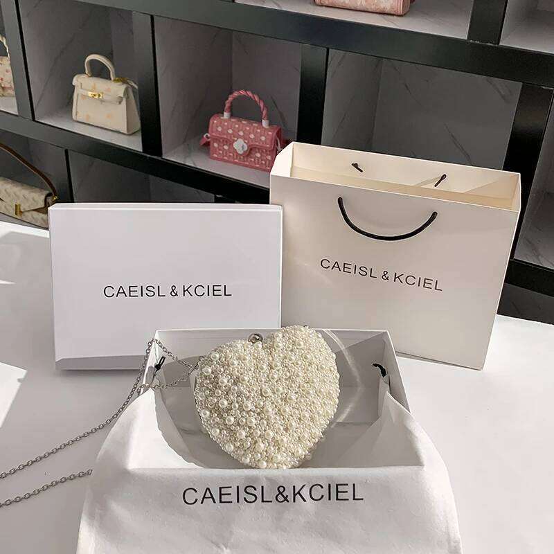 Designer Bags Pearl Beaded Heart Shaped Women Handbag Evening Wedding Party Clutch Purse Shoulder Messenger Female Fashion Bag Luxury Bag