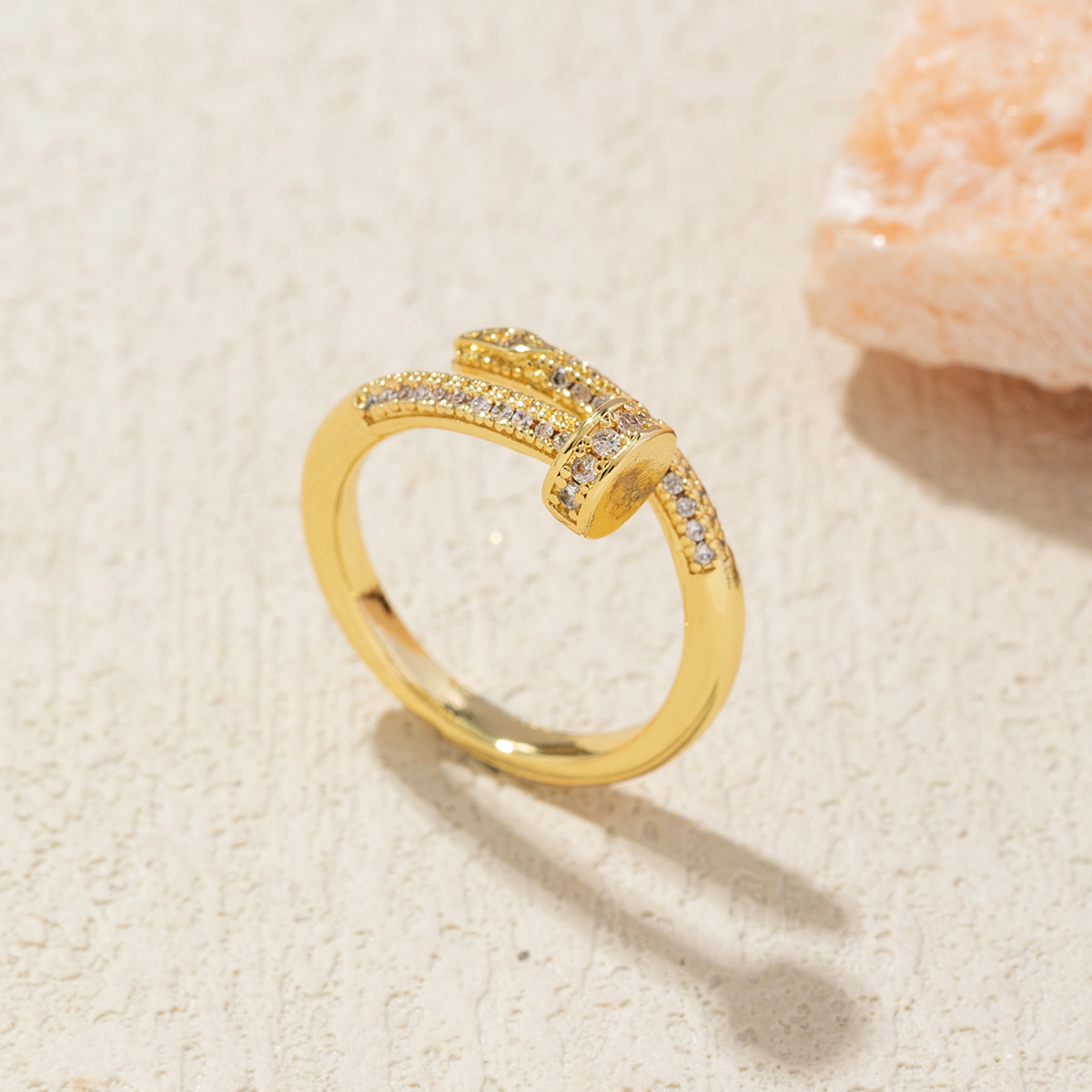 Gold-Toned Crisscross Ring With Rhinestone Detail Delicate Daily & Elegant Jewelry Gift For Her High-Quality And Stylish Accessory