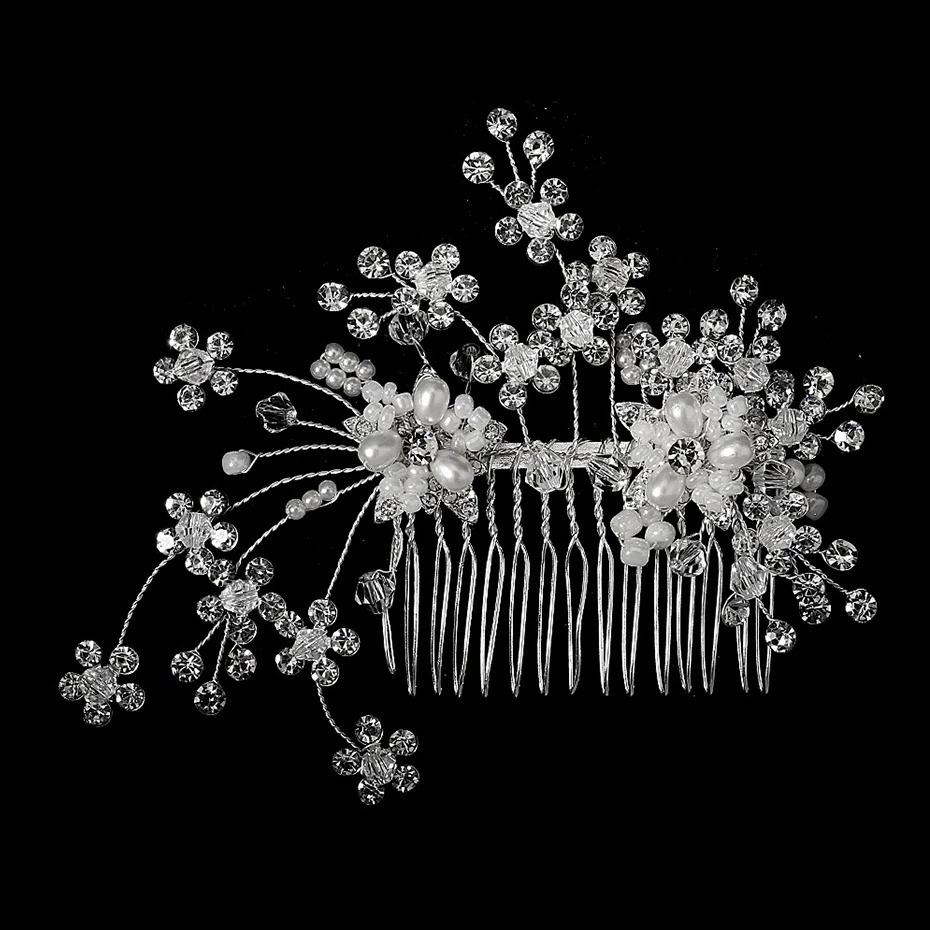 Silver Color Rhinestone Wedding Hair Comb Pearl Crystal Hair Accessories for Bride Ornament Prom Bridal Flower Headpiece Jewelry 250915