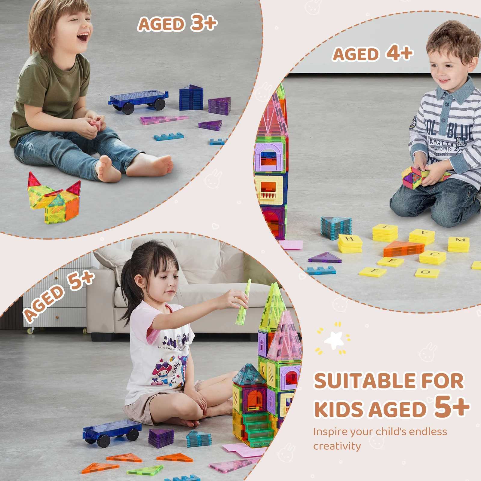 SucceBuy 121PCS Magnetic Building Blocks Set Construction Puzzle Magnetic Sheet Tiles Boys Girls Children Montessori Toys Gifts C250916