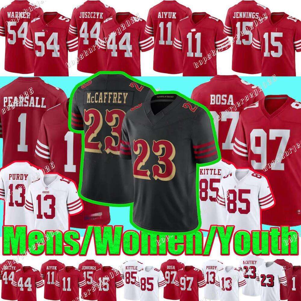 Christian McCaffrey Brock Purdy George Kittle Football Jersey Fred Warner Nick Bosa Ricky Pearsall Jauan Jennings Brian Robinson Jr Juszczyk Jerry Rice Montana