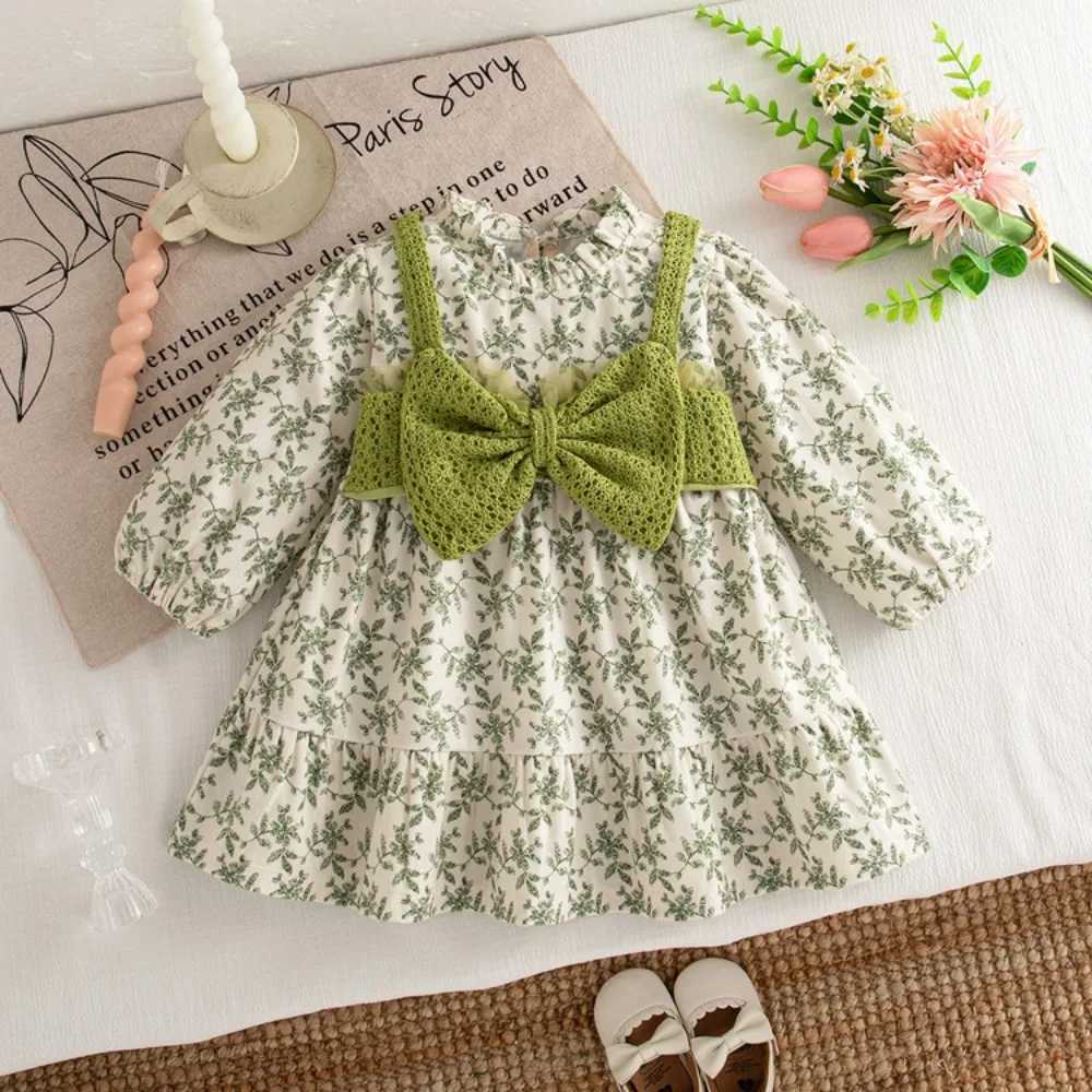 Korean Fashion Girls Dress 2025 Spring and Autumn New Little Girl Princess Skirt Long Sleeve Fake Two Piece Dress C250916