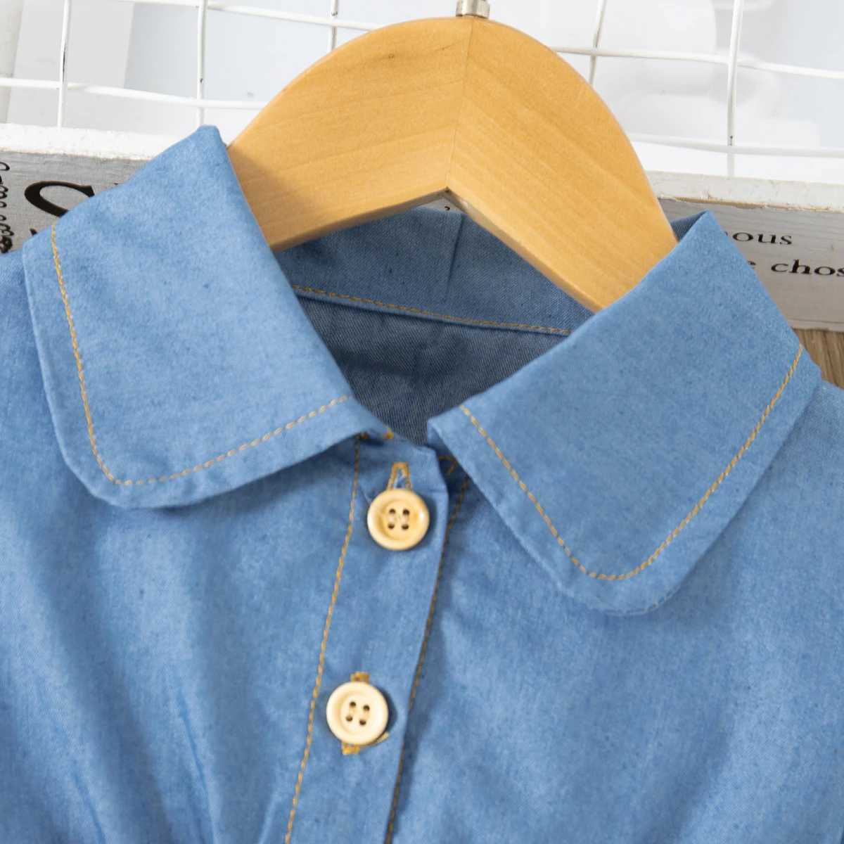 Spring Long Sleeved Dress Girl Denim Blue Dress Fake Two Pieces Tutu Dress For Kids Send Bow Belt C250916