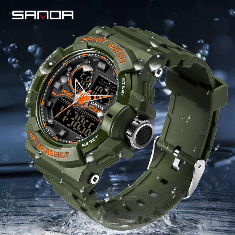 DHgargets Sanda New Style Personality Casual Men's Electronic Multi-Functional Trendy Cool Watch Outdoor Sports Waterproof Wristwatch