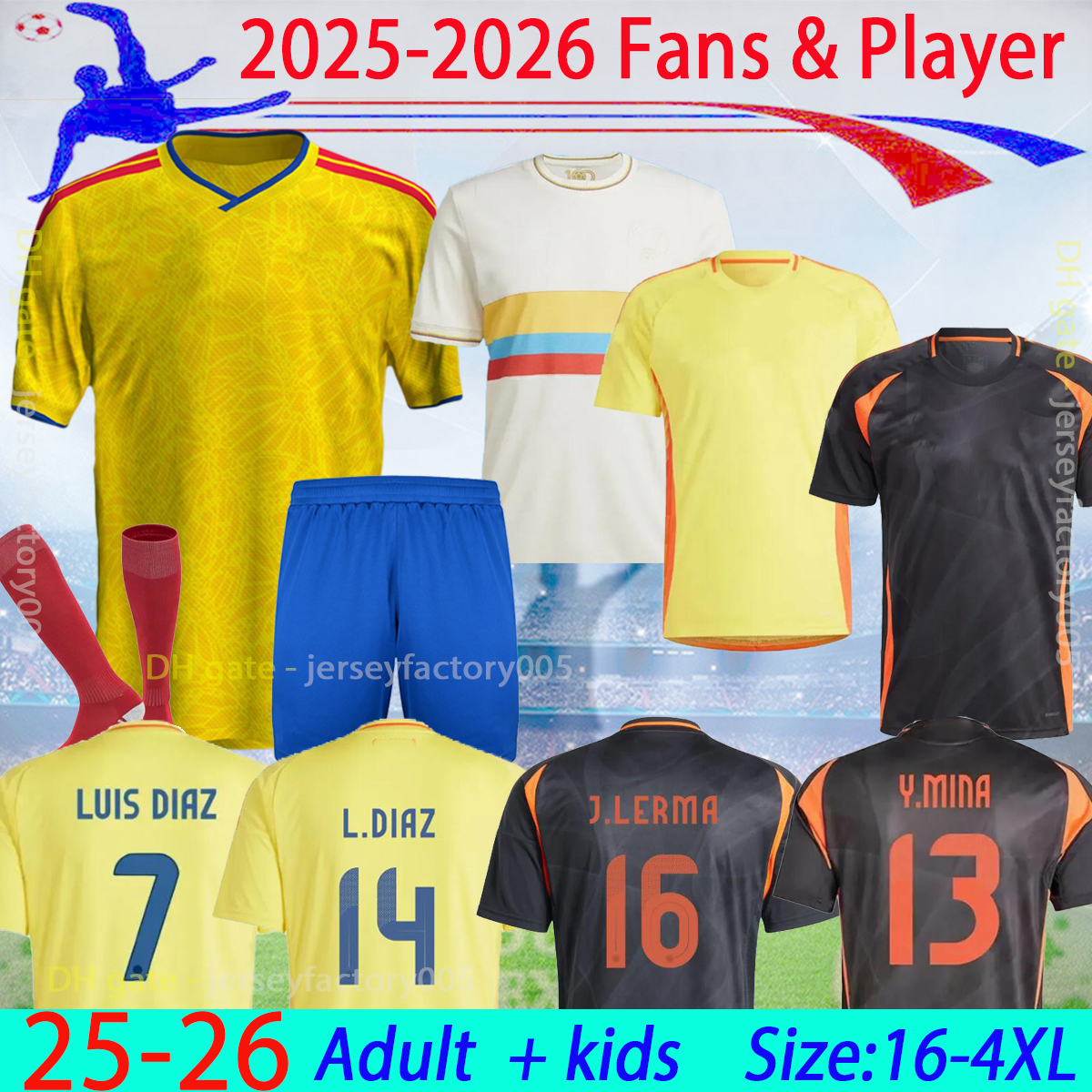 2025 2026 colombia Centenary soccer jersey 100-years anniversary 26 27 james L.DIAZ J.LERMA Home away fans and player men kids kit Football uniform 16-4XL