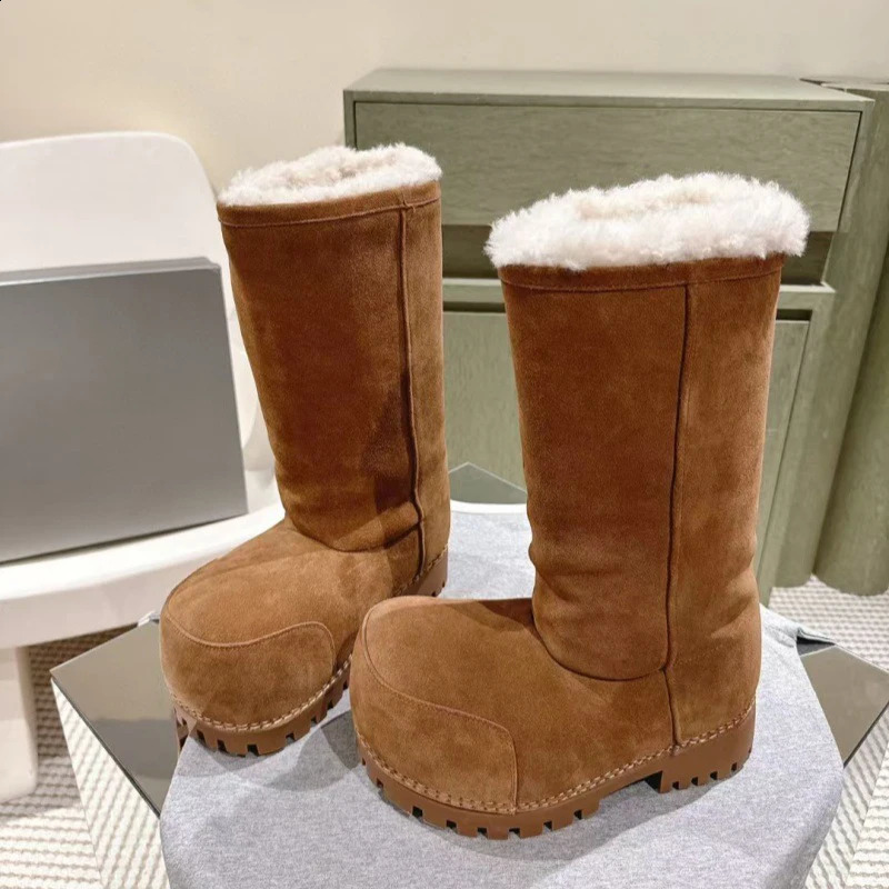 Big Head n Platform Snow BootsThick Soled Height Increasing Long Tube Warm Cotton BootsWinter Womens Brown Plush Shoes 250915
