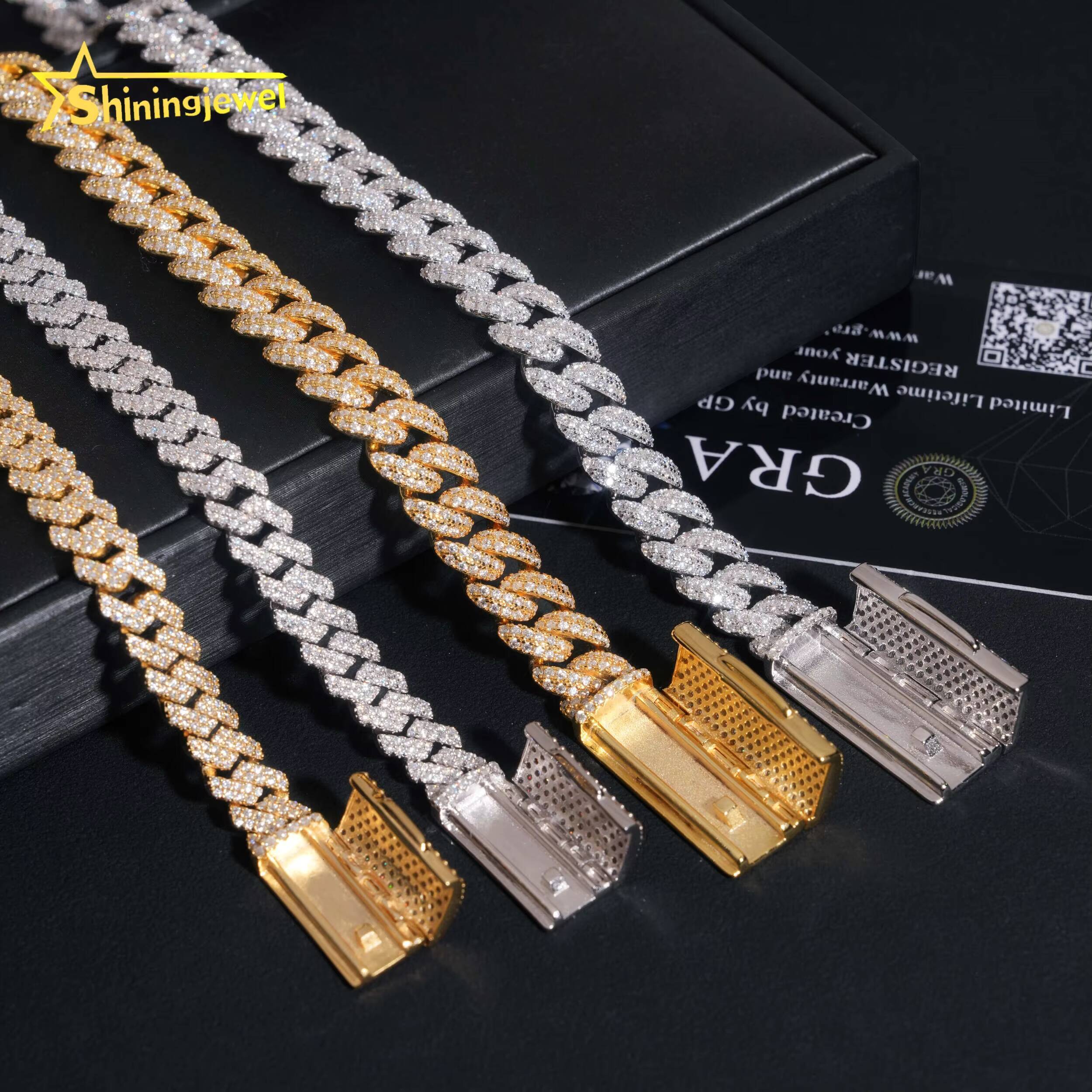 Pass Diamond Tester Iced Out 8MM 10MM 2 Rows Moissanite Cuban Bracelet Men Hip Hop Jewelry 925 Silver Moissanite Bracelets