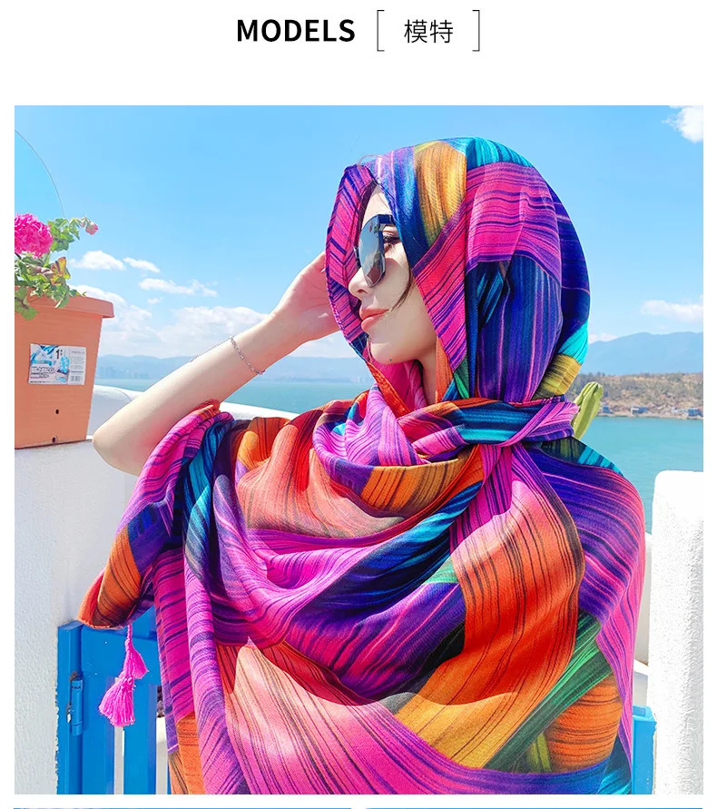Summer Trendy Colorful Shawl Scarf 1PC Comfortable Lightweight Sun Protection Travel Beach Scarf Head Scarfs for Women 250915