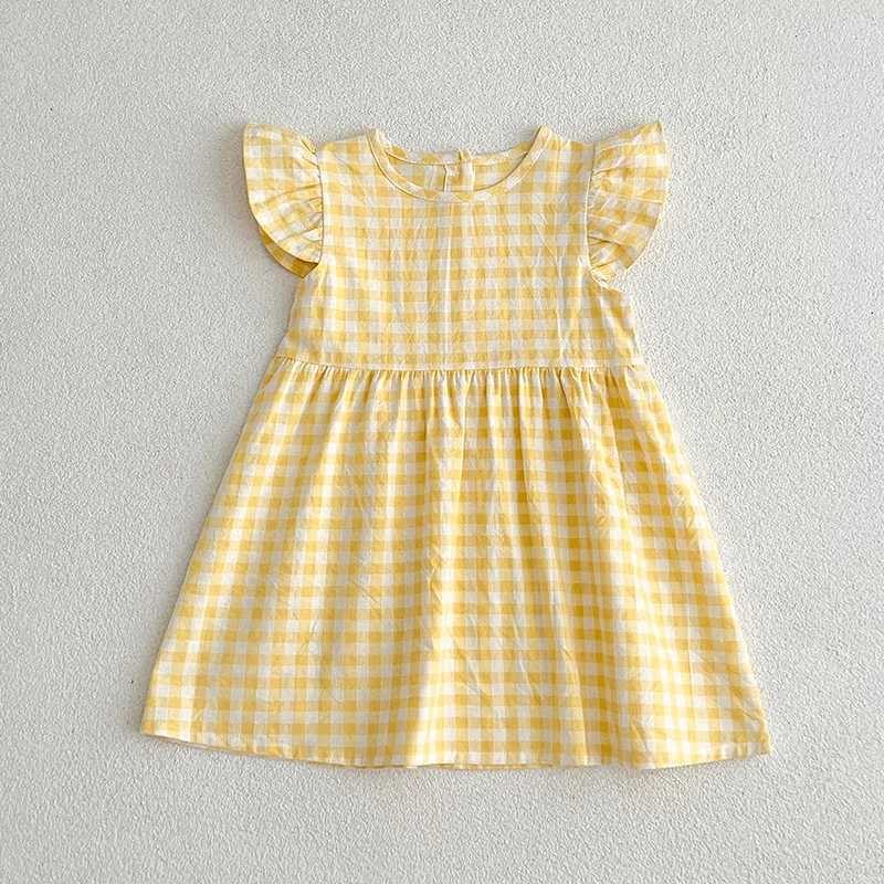 Baby Girls Flying Dleeve Summer Kids Clothes Dress Grid Dress New Kids Baby Girls Sweet Cute Princess Children Clothes Dress C250916