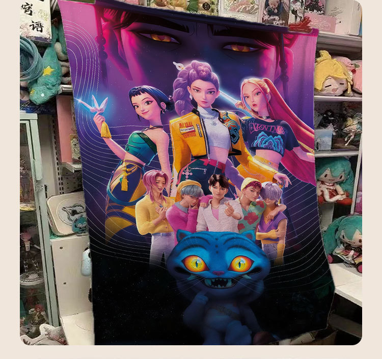 kpop demon hunters witch high quality Flannel Blanket Korean Pop Music Idol Throw Blanket Korean Fantasy Animation Film Graphic