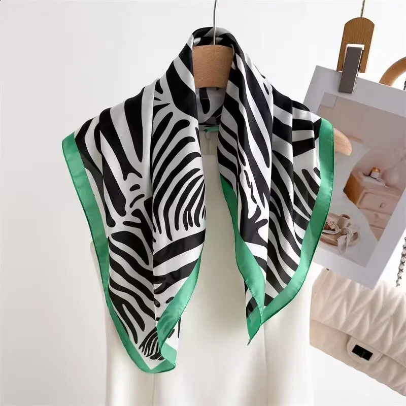 68cm Wild Zebra Printed Square Scarf for Womens Spring Summer Silk Scarf Trendy Versatile Shawl Scarfs Headscarf 250915