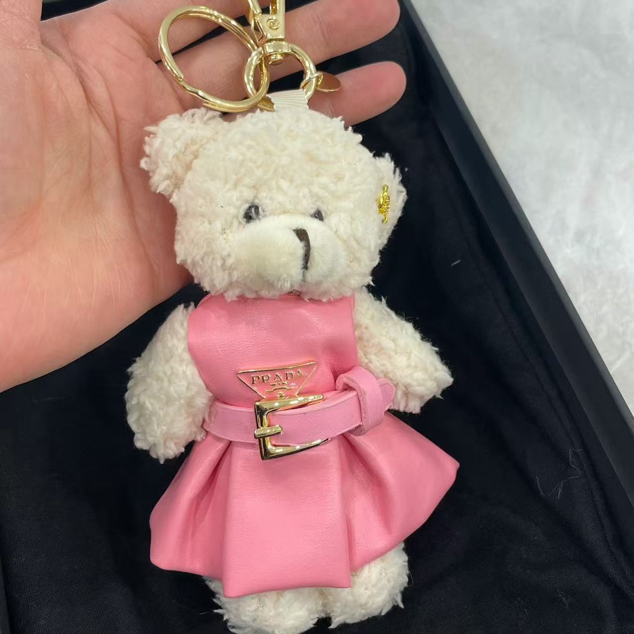 French Style Cute Bow Pleated Skirt Bear Bag Pendant Lamb Wool Fluffy Keychain Womens Gift 250726