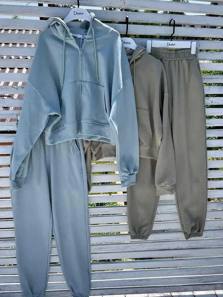 Two Piece Sets Pant Set Tracksuit Jogger Women Y2k Sweatshirts Autumn Winter Sports Elastic Waist Streetwear Pants Matching Sets 250916