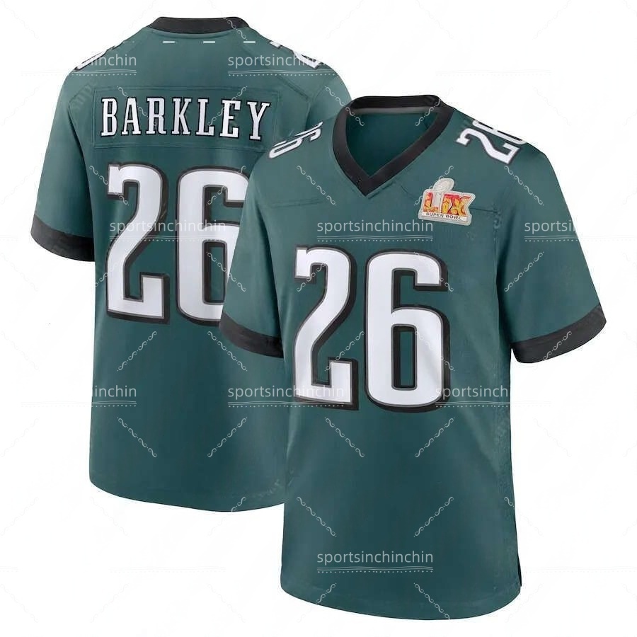 2025 Super Bowl LIX Football Jersey 26 Saquon Barkley 11 Brown 1 Jalen Hurts 6 DeVonta Smith 33 Cooper DeJean 88 Goedert 55 Brandon Graham 98 Carter 6