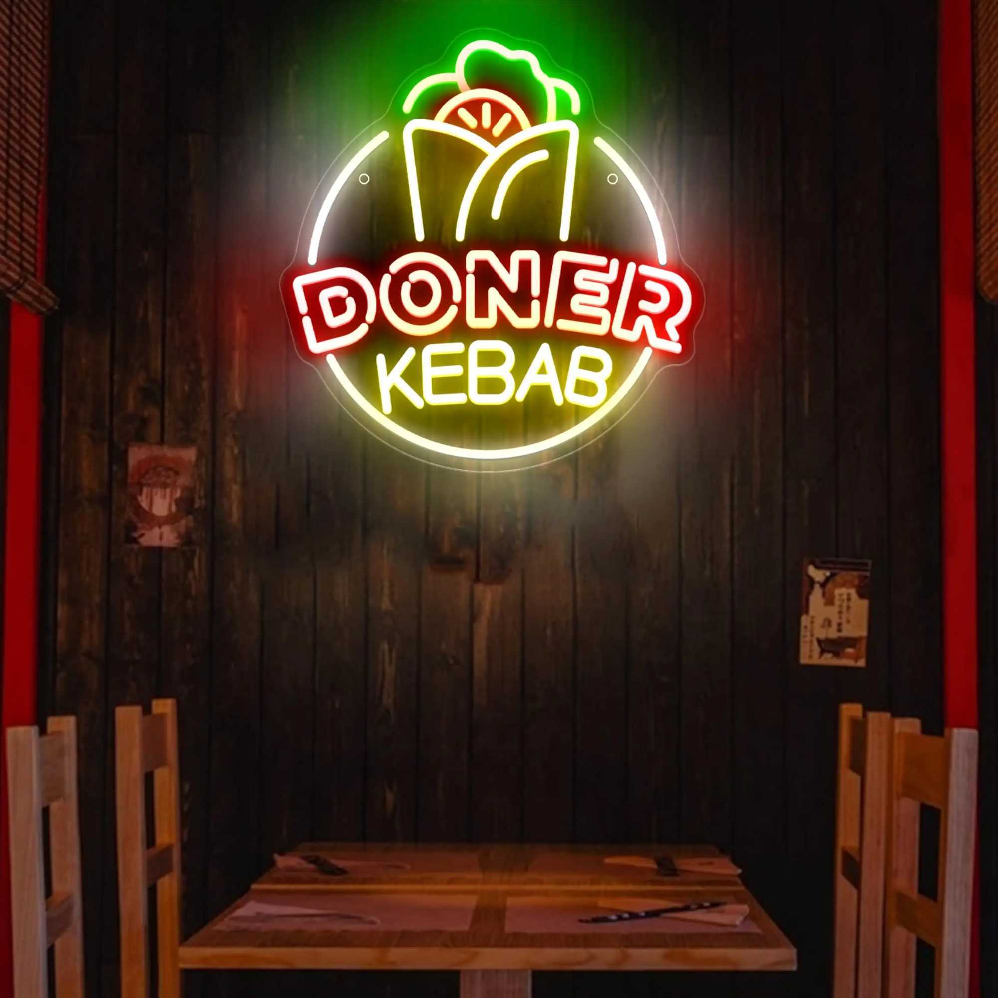 Doner Kebab Neon Sign for Wall Decor Food Neon Light for Restaurant Wall Decoration Fast Food Sign Kebab Wall Hanging Sign Y250916