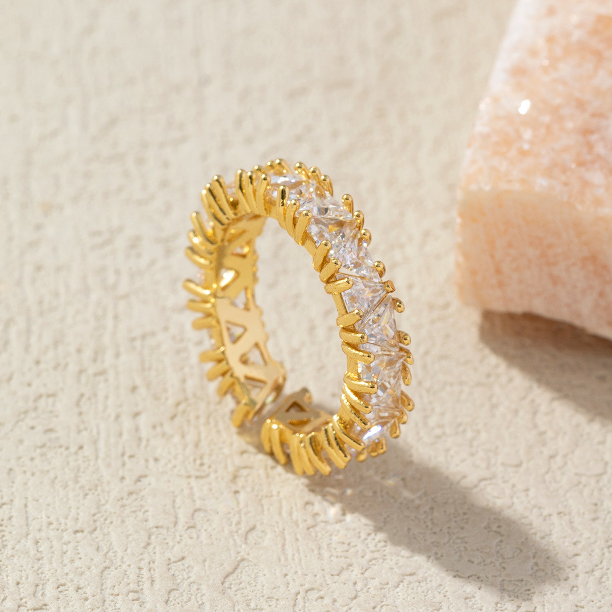 Gold-Toned Open Ring With Black And Clear Gemstone Detail Delicate Daily & Elegant Jewelry Gift For Her High-Quality And Stylish Accessory