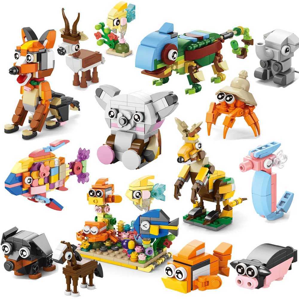 Animals World Insect Fish Bird Dog Elephant Panda Giraffe Honeybee 10 In 1 Building Blocks Kit Bricks Model Kids Toy Children C250916