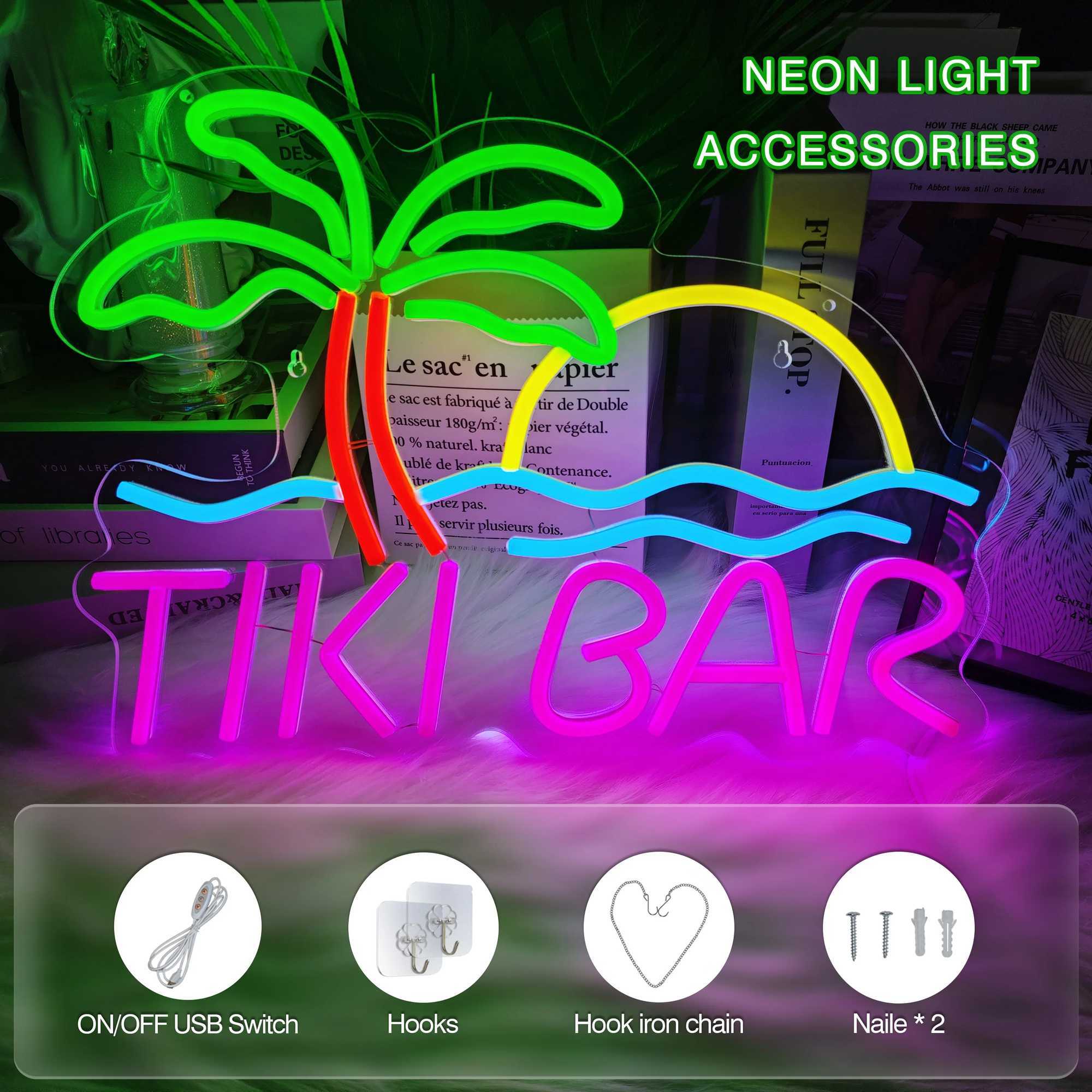 1 tiki bar neon sign for wall decoration suitable for Hawaiian pool bar parties It has a dimmable switch is a neon LED light Y250916