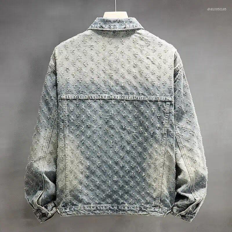 Men's Jackets Fashion Luxury Clothing Hip Hop Vintage Autumn Washed Jacquard Denim Jacket For Couples Unisex High Street Retro Embossed Cowboy Su