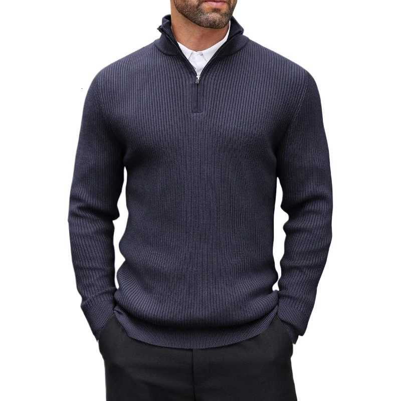 Mens Quarter Zip Pullover Sweater Mock Neck Casual Ribbed Knit Pullover Fall Lightweight Polo Sweaters Winter Warm Outwear Z250916