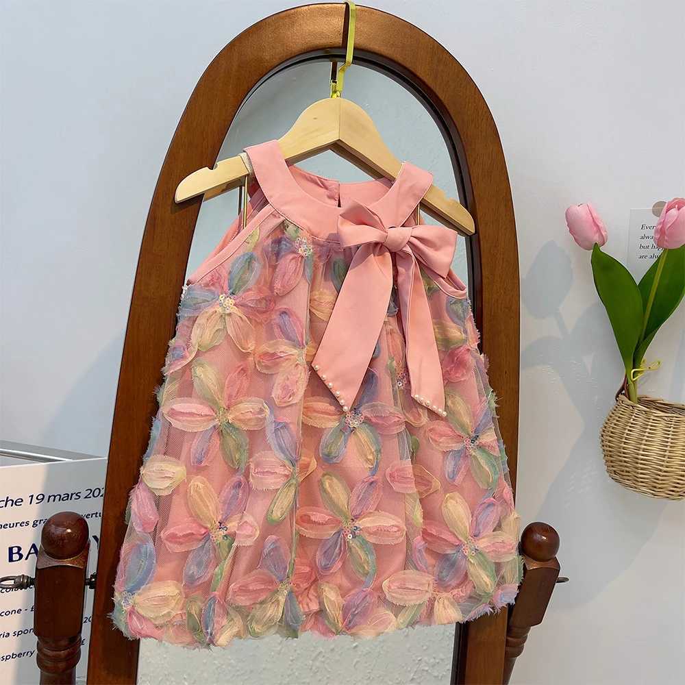 Bear Leader Girl Dress 2023 Summer New Girl Dress Princess Dress Little Girl Fashion Colorful Flower Yarn Dresses Kid Clothes C250916