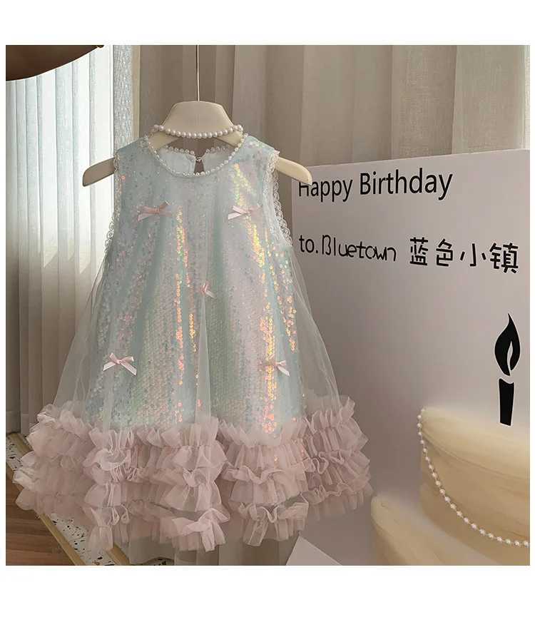Kid Girl Sleeveless Dress Pearl Embellished Neckline Delicate Pink Bowknot Accents The Bodice Layered Ruffled Children Skirt C250916