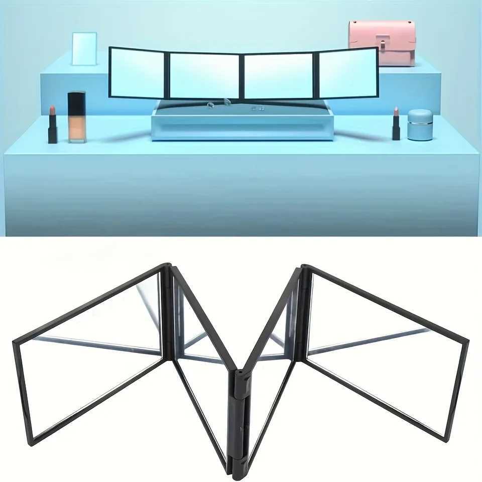 1pc Fourfold makeup mirror Multiangle handheld design suitable for selfcutting hair and allround daily beauty care C250916