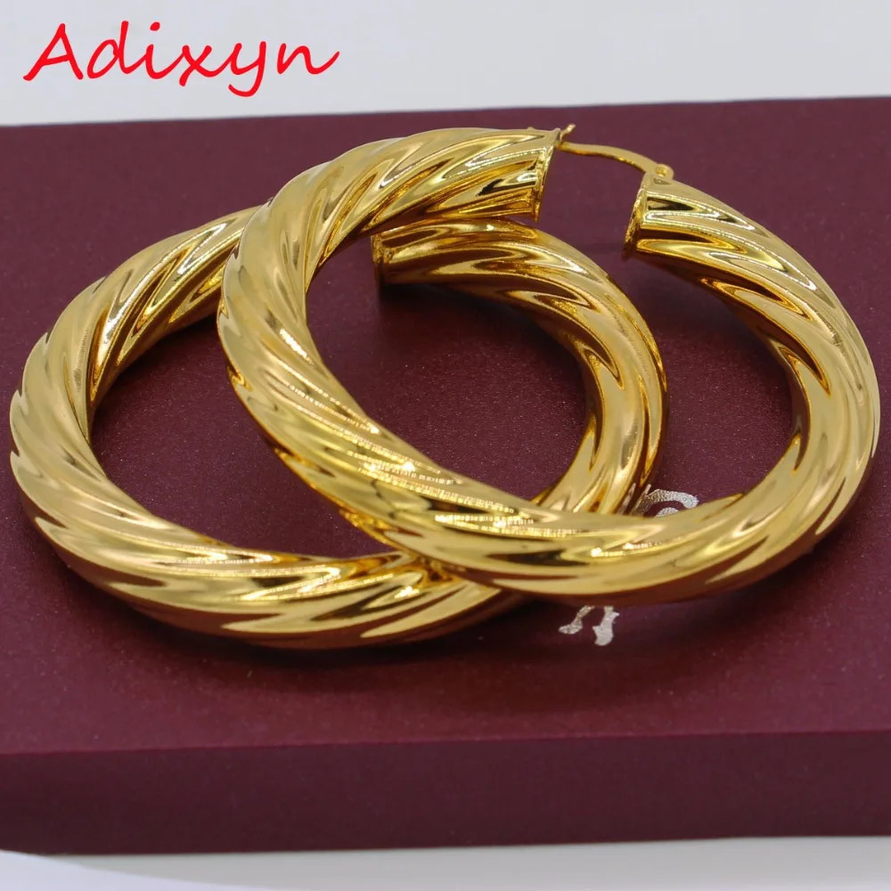 Adixyn 53CM African Big Hoop Earrings for Women Gold Color Brass Twisted Earring ArabEthiopian N01095 250915