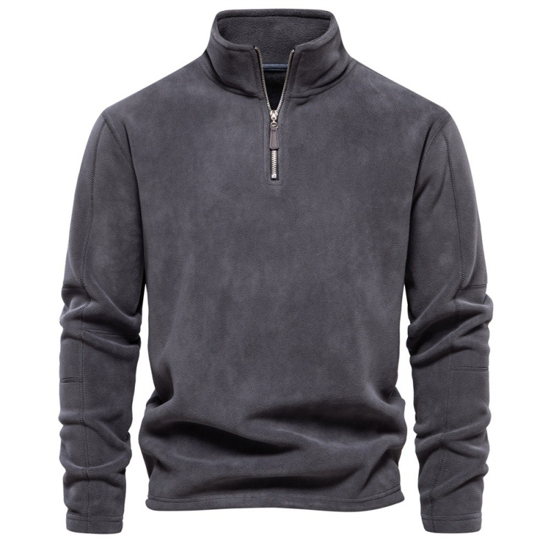 Men's Hoodies Autumn Winter Arrival Stand Collar Half Zip Long Sleeve Sweater Trendy Casual Solid Color Top