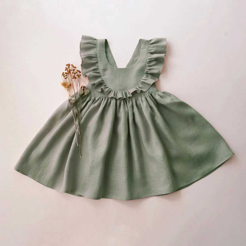Cute Toddler Girl Dress For Party Pink Summer Baby Girl Dress Linen Cotton Girl Clothes C250916