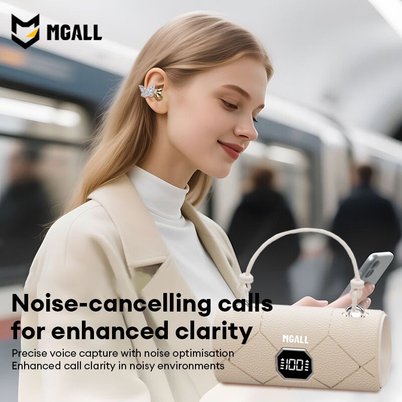 MGALL Bluetooth Earphones Stylish Luxury Handbag Design Featuring Butterfly-Shaped Earrings Wireless Bluetooth Clip-On Headset X22 HD Call Earbuds