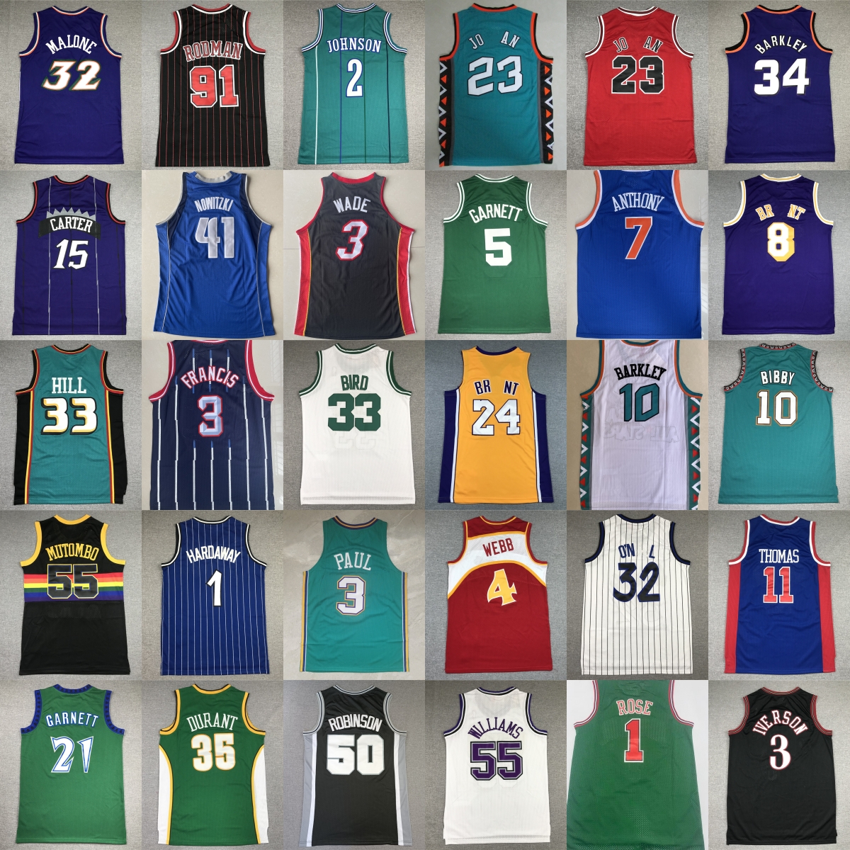 Throwback Youth 1997-98 Classic Retro Basketball Iverson Jersey Rose Rodman Bird Garnett Shady McGrady Bryant Bibby Ewing Nash Barkley Kemp Carter Malone Miller