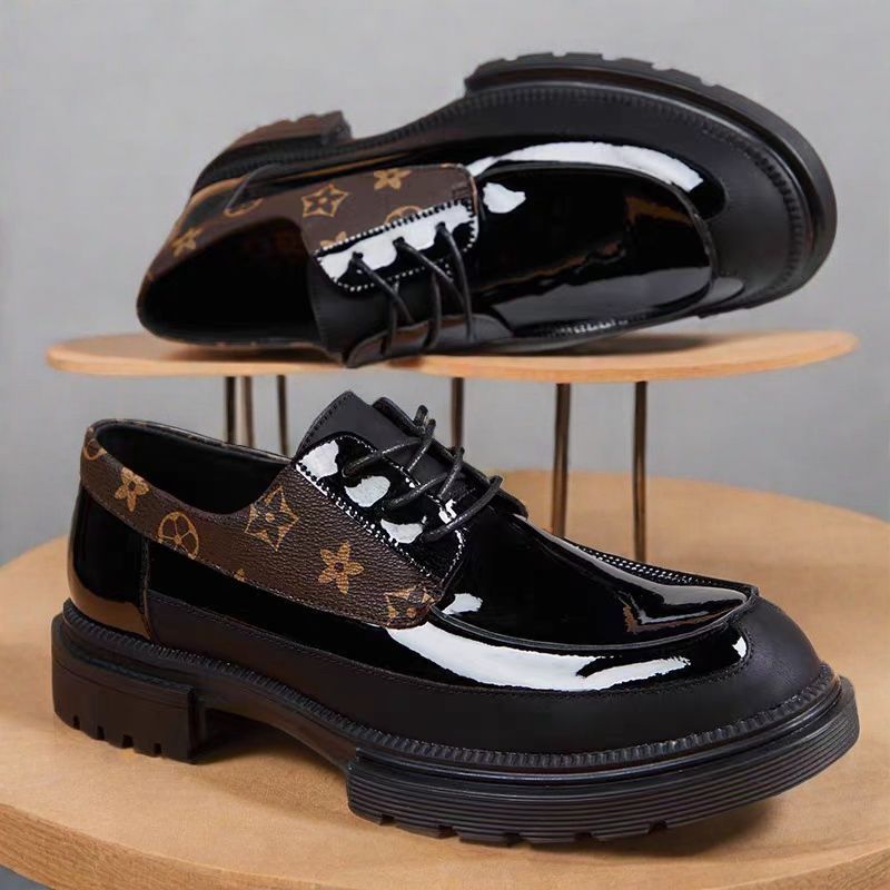 2025 Leather shoes, big head, autumn business casual men's formal wear, trendy, breathable, lace-up, height-increasing fashion, no identical styl