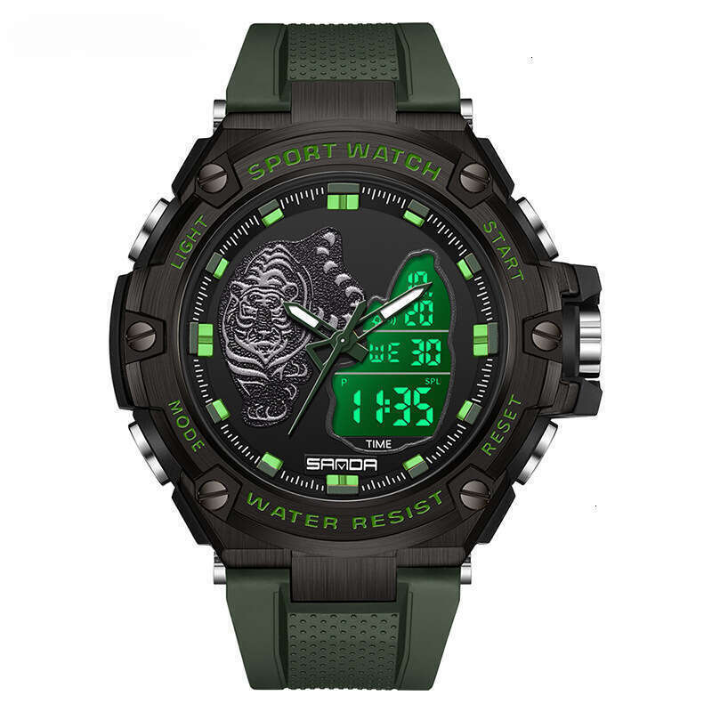 DHwatches Sanda New Electronic Watch Beast Green Light Waterproof Fashion Trend Black Technology Multifunctional Shockproof Men's Wristwatch
