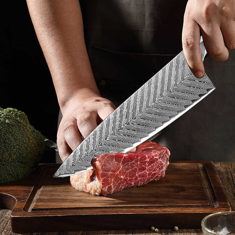 VG10 Damascus steel chef's knife set for home use in Chinese kitchen. Includes multiple knives for slicing meat. X241102