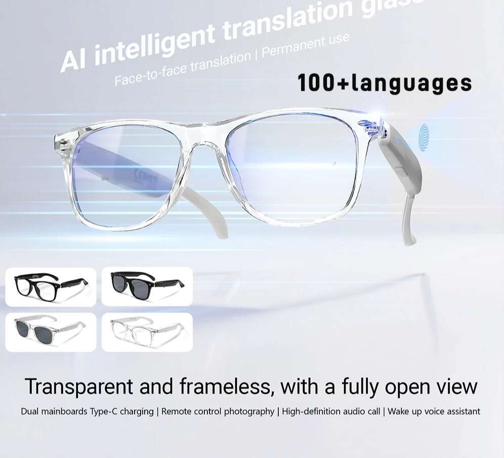 2025 Smart AI Translation 100+ Languages Make Receive Calls Music Calling Noise Reduction Light BT TWS Glasses Men Women